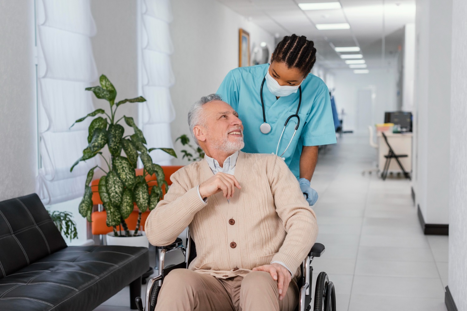 Professional caregiver providing attentive support